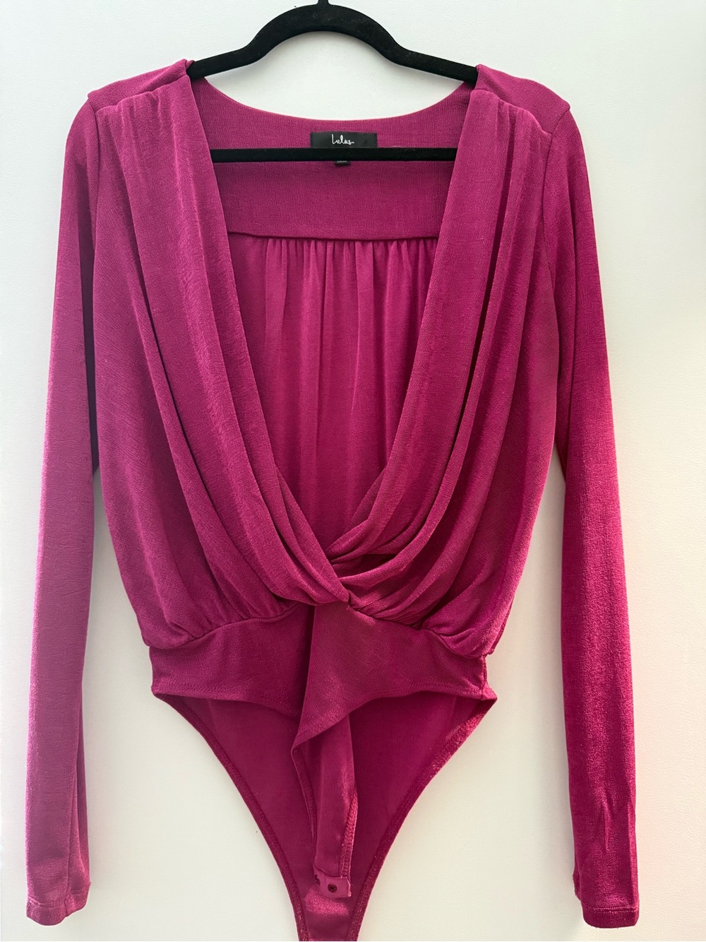 Lulu's Fuchsia Draped V-Neck Long Sleeve Bodysuit